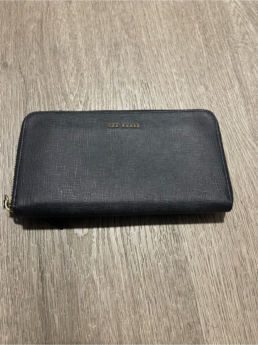 Ted Baker Navy Saffiano Zip Around Wallet with Gold Logo
